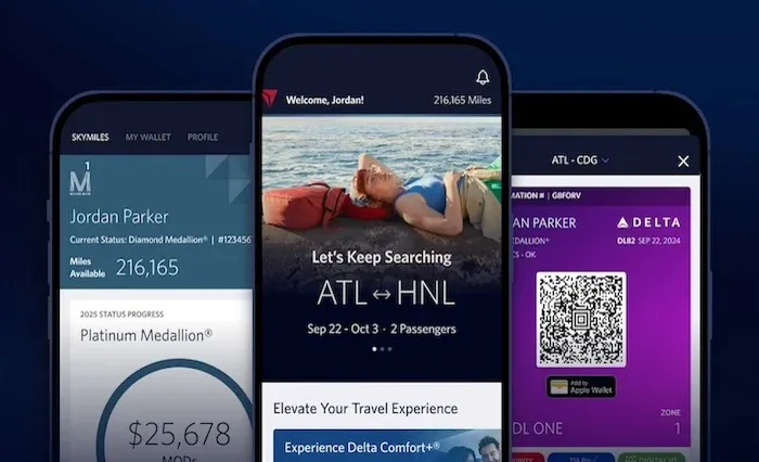 Screens from the Fly Delta app